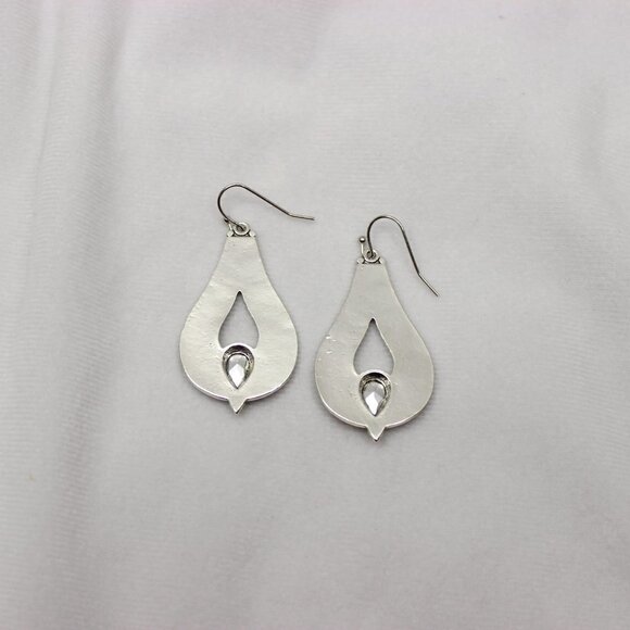 Silver Water Drop Purple Boho Statement Earrings - Picture 3 of 3